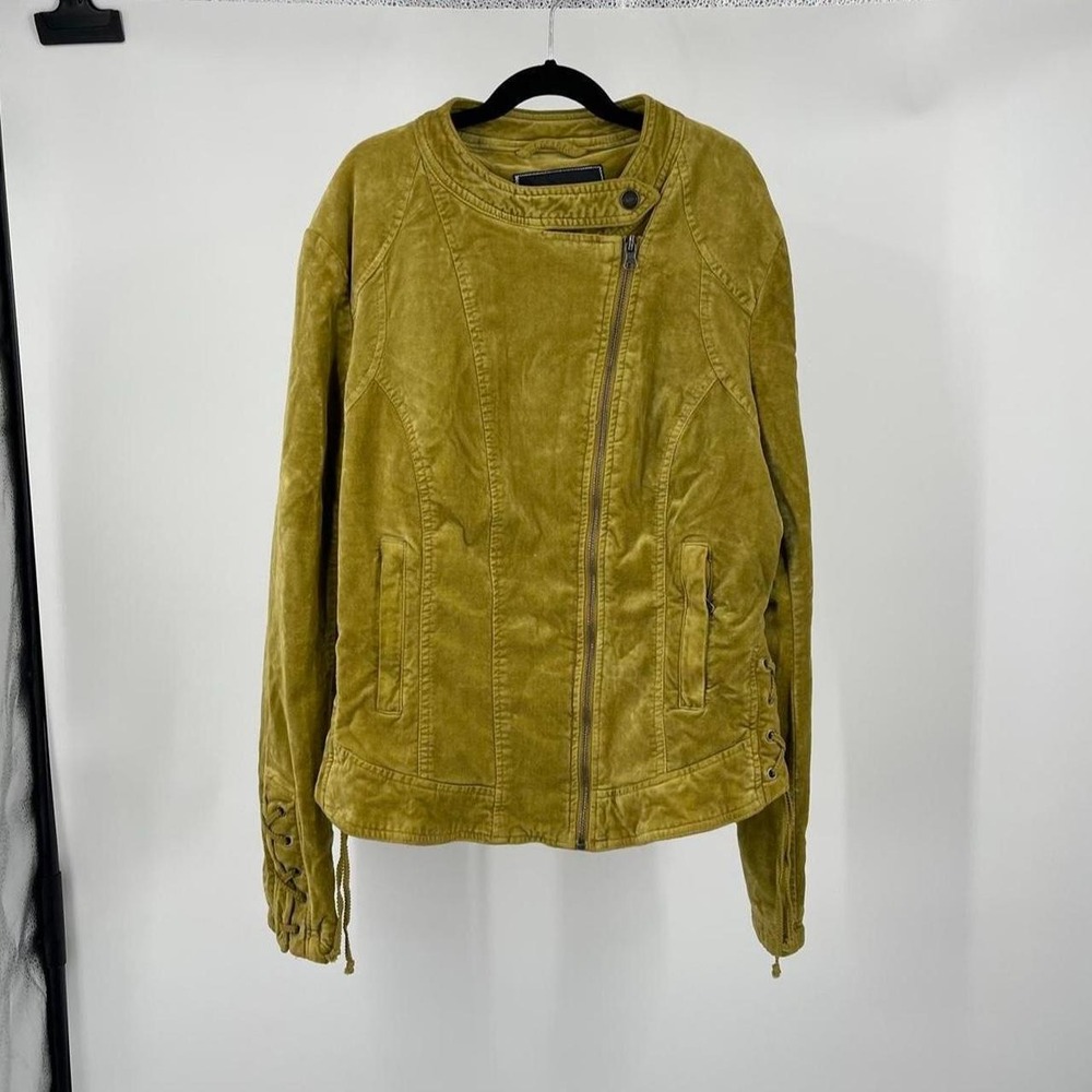 BNCI Women's Velvet Moto Military Jacket M Green Indie Sleaze Euro Boho Fall